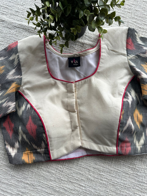 Off white Ikat pure cotton blouse