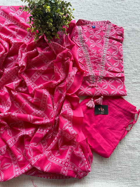 Pink Printed cotton suit set