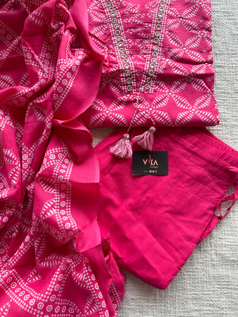 Pink Printed cotton suit set