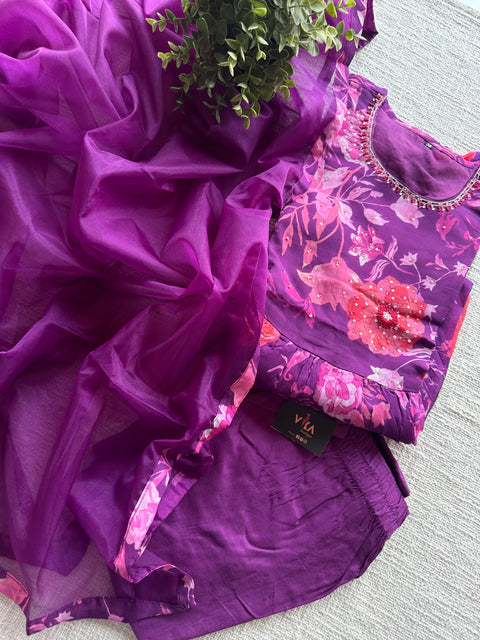 Purple organza nyra cut suit set