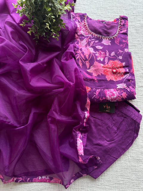 Purple organza nyra cut suit set