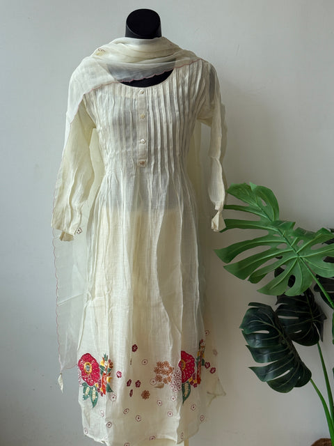 Colourful emb mul chanderi suit set