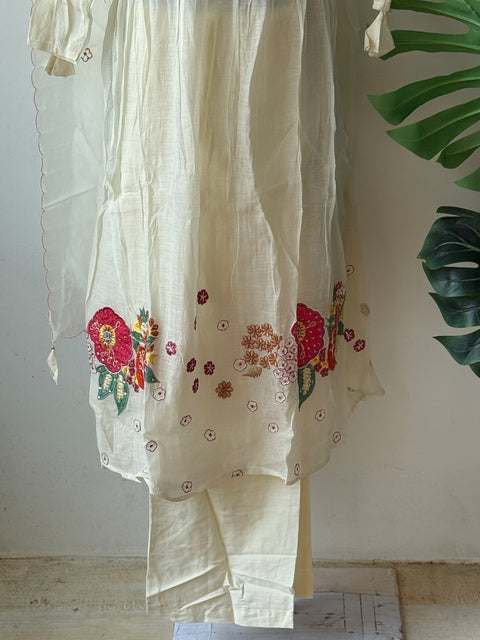 Colourful emb mul chanderi suit set