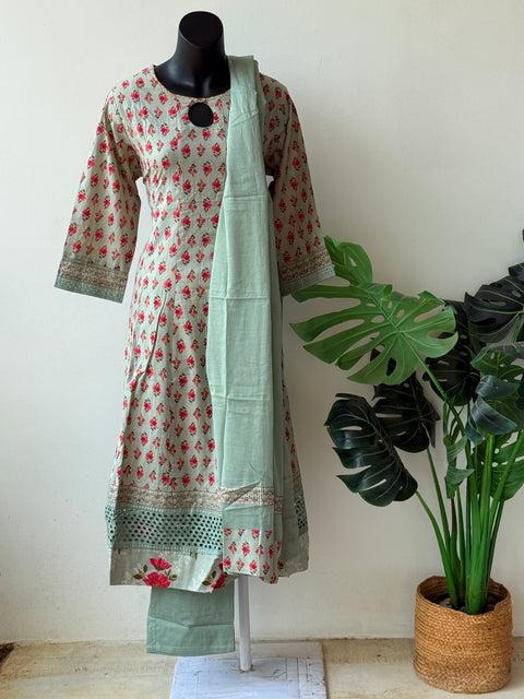 Floral printed cotton anarkali suit set