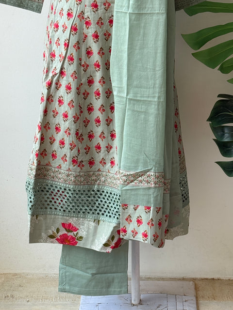 Floral printed cotton anarkali suit set