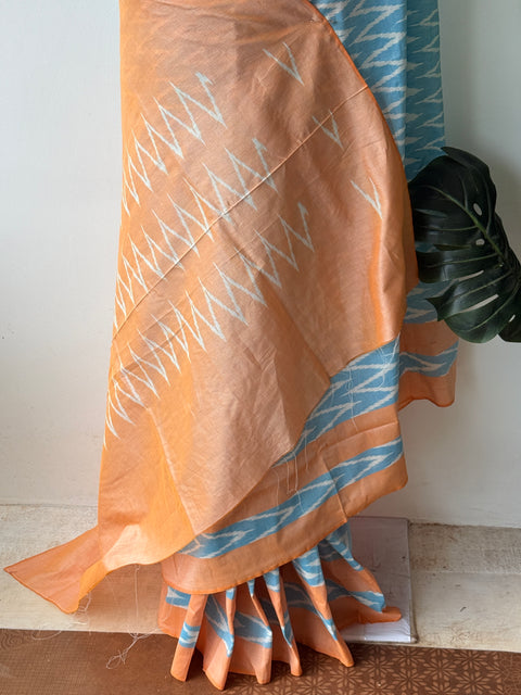 Lt Blue Ikat silk cotton saree