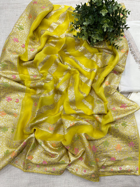 Offwhite/yellow semi stitched salwar material