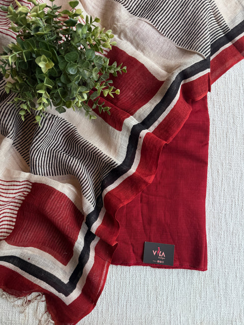 Plain cotton set with printed linen dupatta