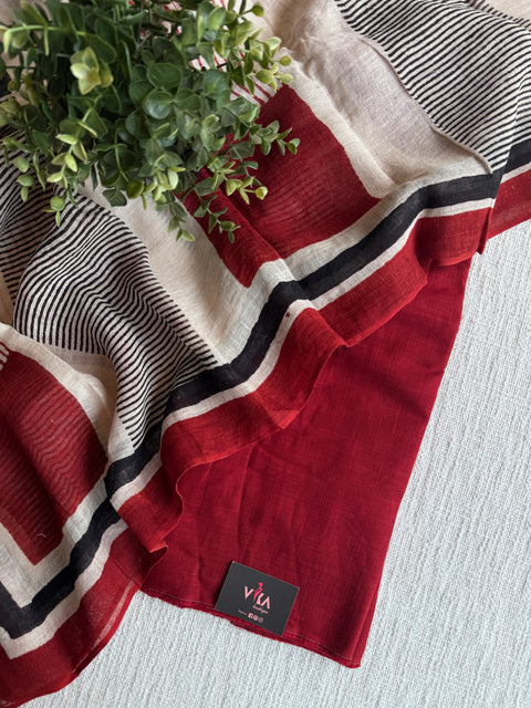 Plain cotton set with printed linen dupatta