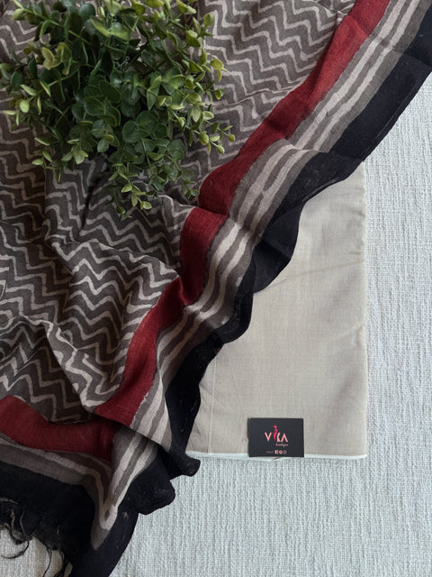 Plain cotton set with printed linen dupatta
