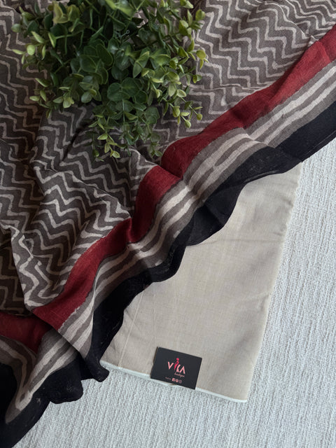 Plain cotton set with printed linen dupatta