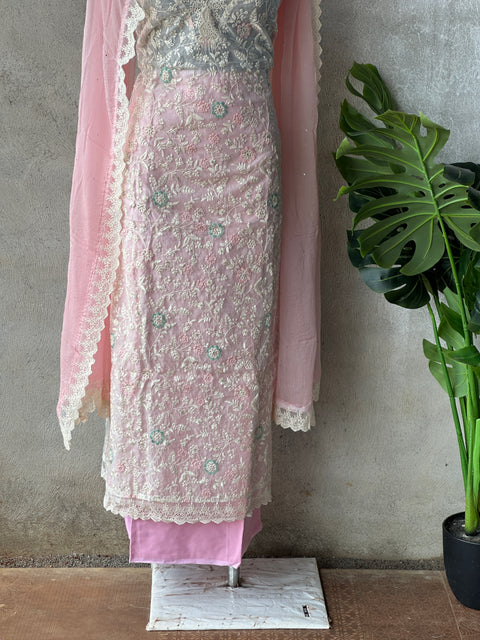 Offwhite/ pink Emb Kota salwar suit material