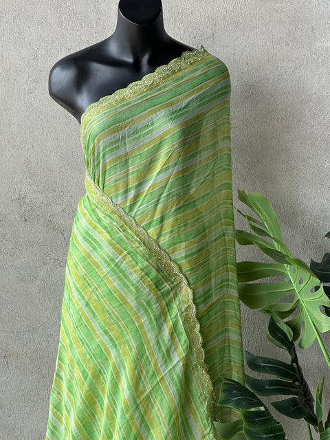 Green striped chiffon saree