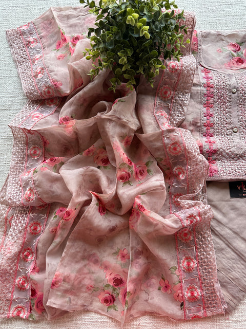Floral printed organza salwar suit material