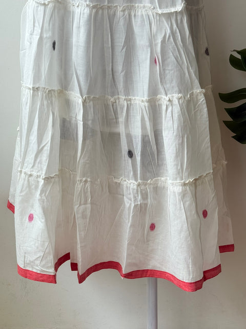 White jamdhani layered gown