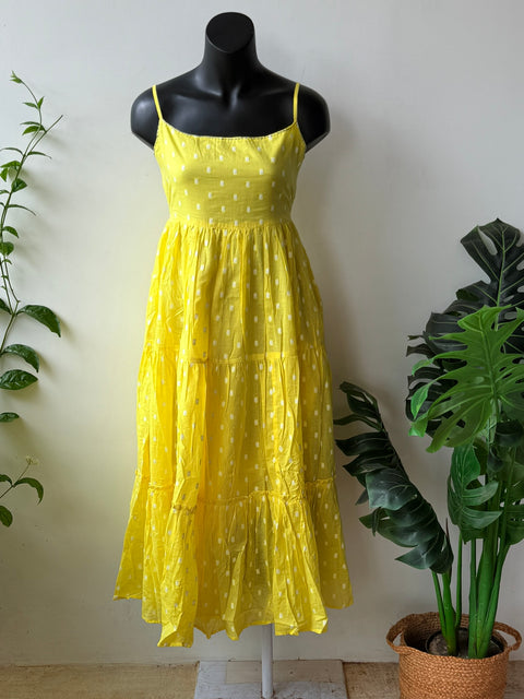 Yellow dobby layered Dress