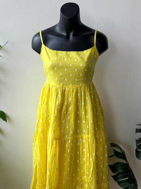 Yellow dobby layered Dress