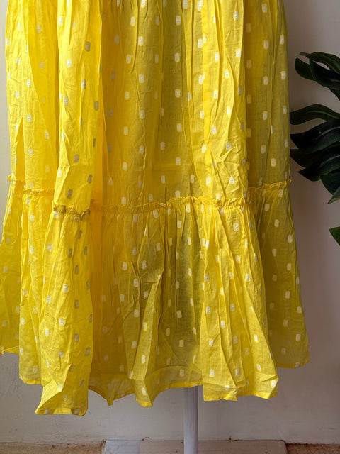 Yellow dobby layered Dress