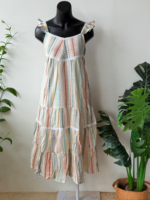 Multi-striped cotton layered gown