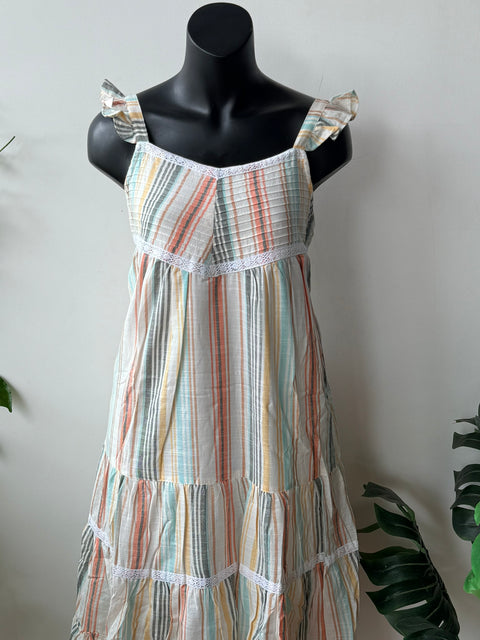 Multi-striped cotton layered gown