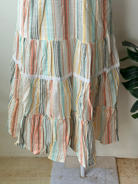 Multi-striped cotton layered gown