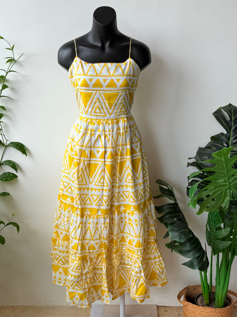 Yellow gown with Striped blue shrug