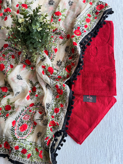 Red Phulkari dupatta suit set