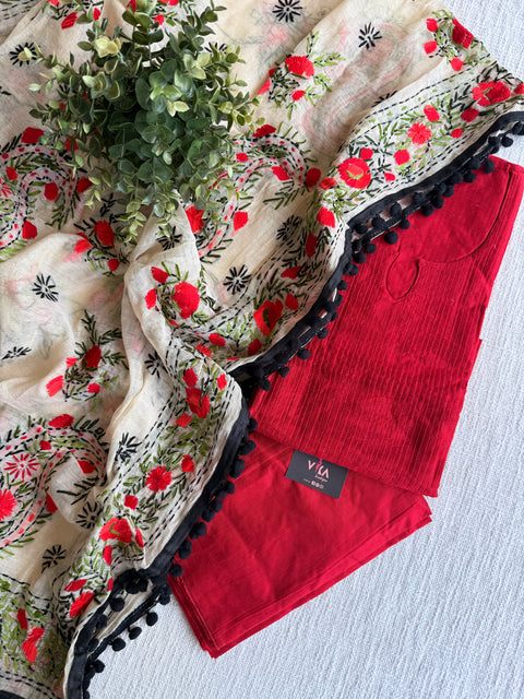 Red Phulkari dupatta suit set