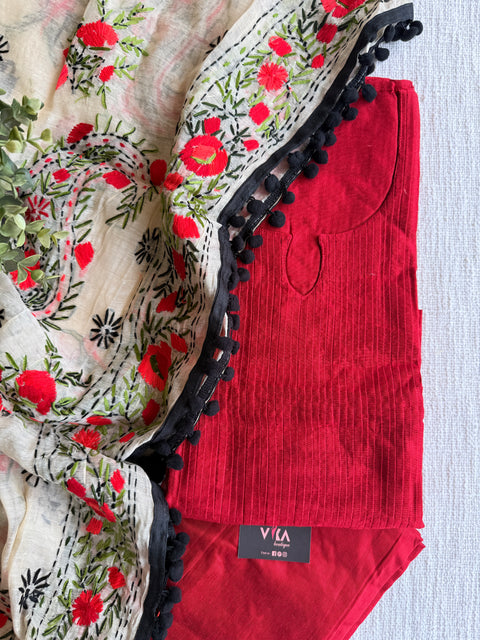 Red Phulkari dupatta suit set