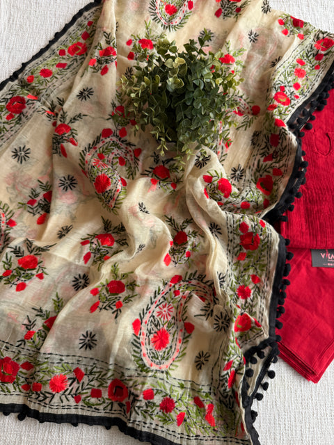 Red Phulkari dupatta suit set
