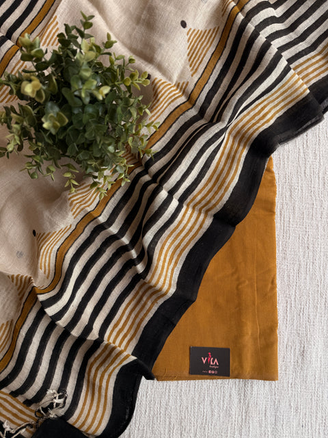 Plain cotton set with printed linen dupatta