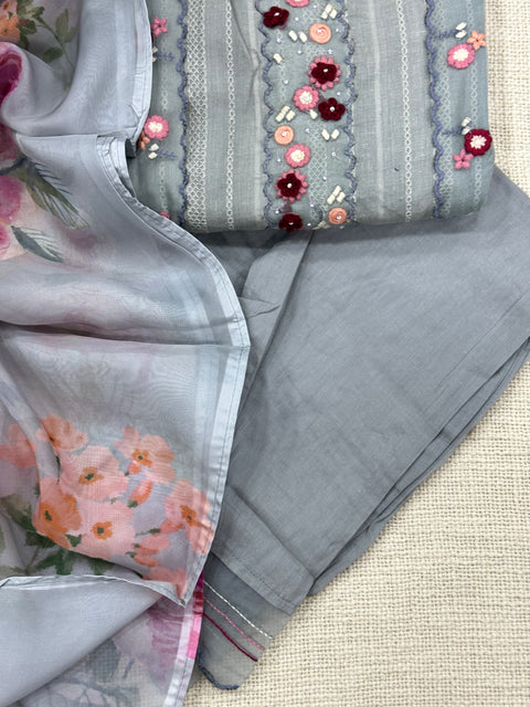 Readymade cotton salwar suit set - Light grey