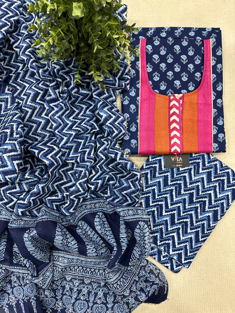 Indigo Printed cotton salwar material