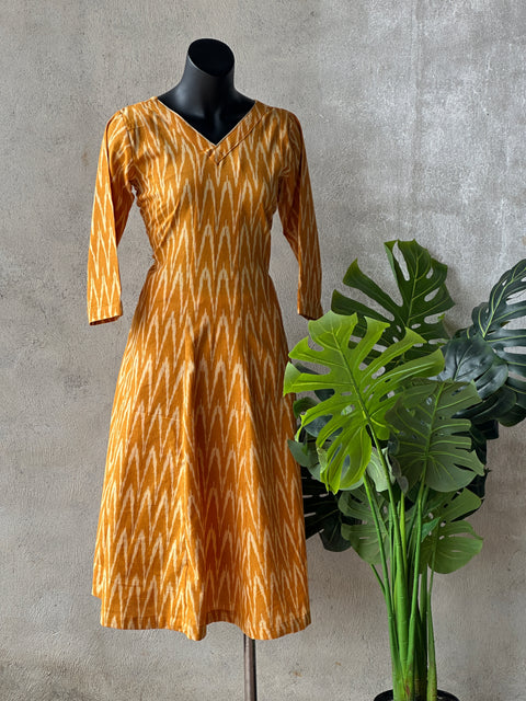 Musturd ikat Anarkali kurti
