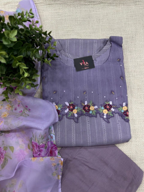 Readymade cotton salwar suit set - Purple
