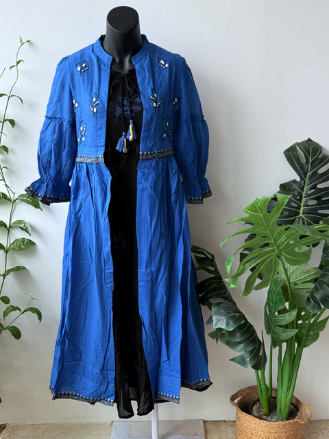 Black with blue shrug cotton layered gown