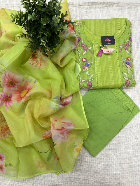 Readymade cotton salwar suit set - Green