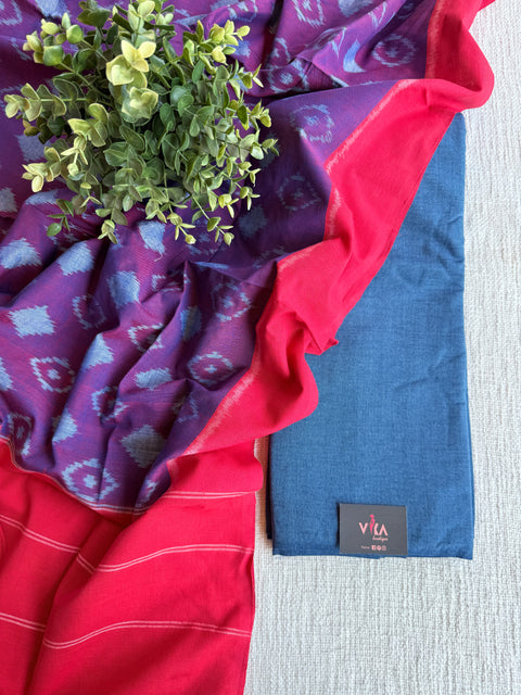 Cotton suit set with ikat dupatta