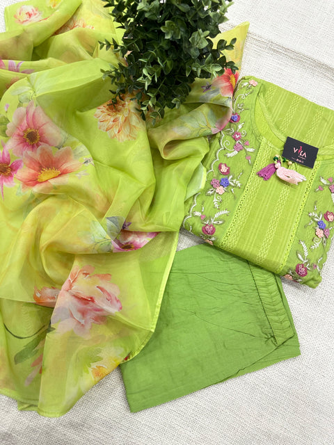 Readymade cotton salwar suit set - Green