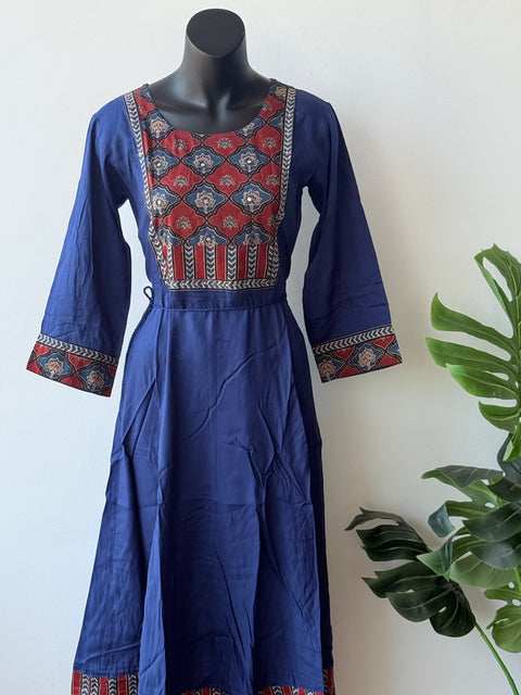 Blue ajrakh printed long Gown