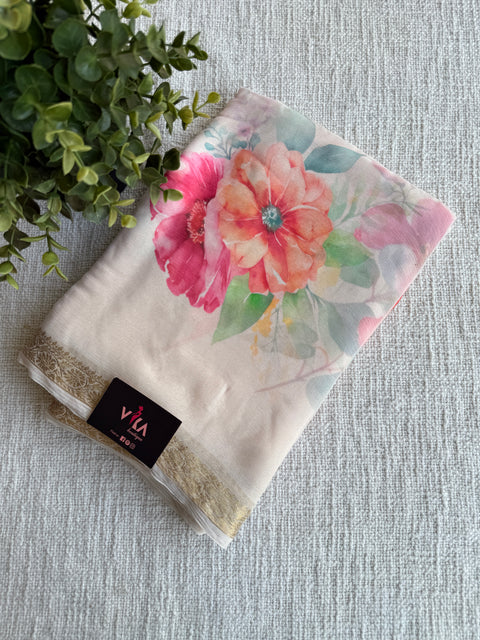 Zari border pure chiffon saree