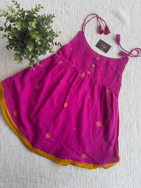 Magenta Jamdani cotton kids frock