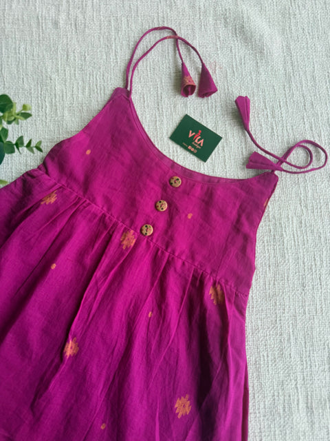 Magenta Jamdani cotton kids frock