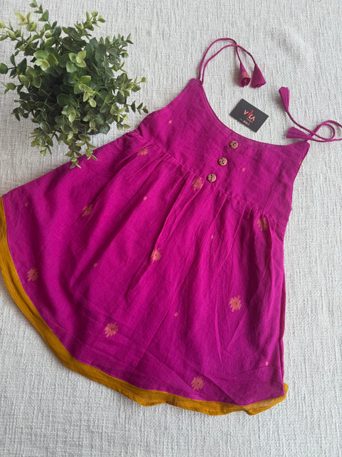 Magenta Jamdani cotton kids frock