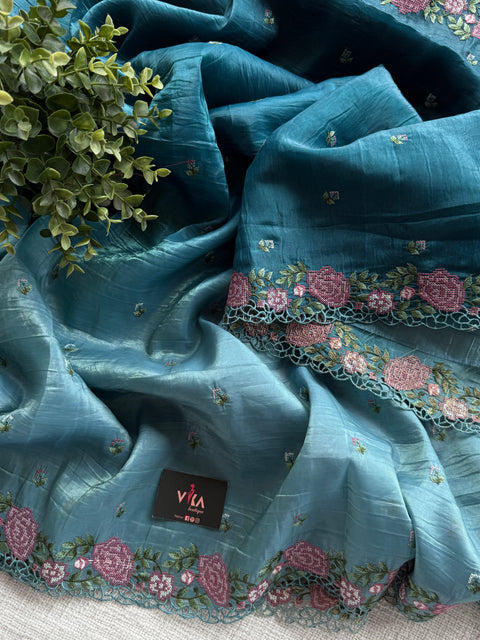 Cut work Crushed Gucchi silk saree