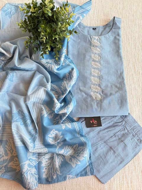 Light Blue silk cotton Ready suit set