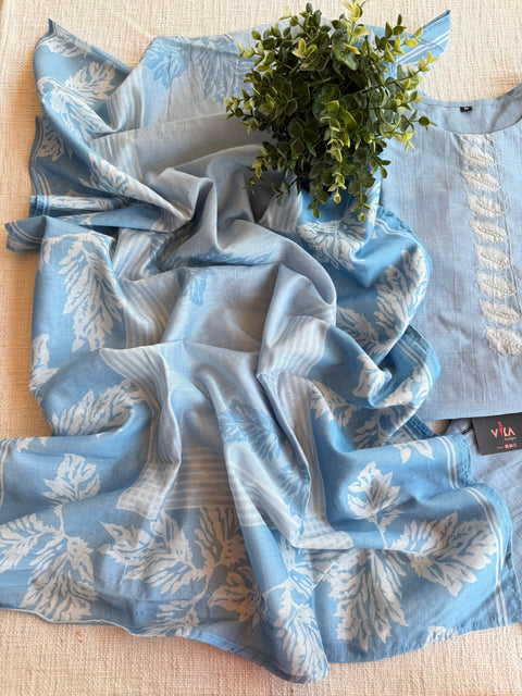 Light Blue silk cotton Ready suit set