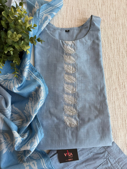 Light Blue silk cotton Ready suit set