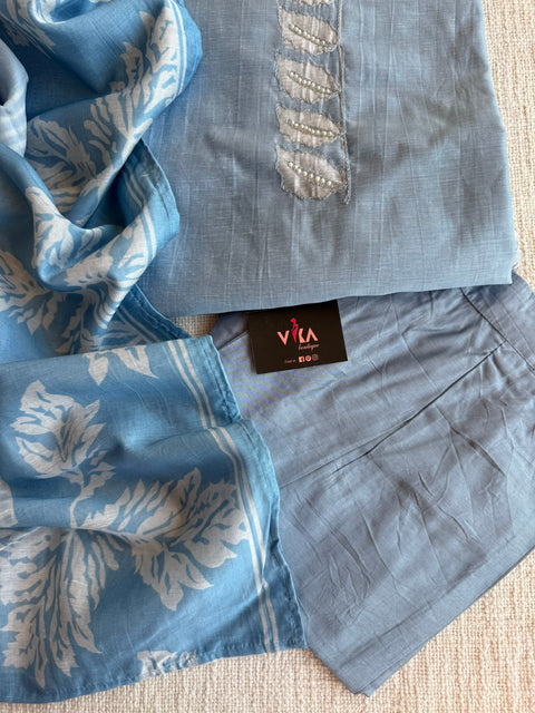 Light Blue silk cotton Ready suit set