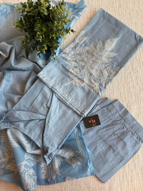 Light Blue silk cotton Ready suit set